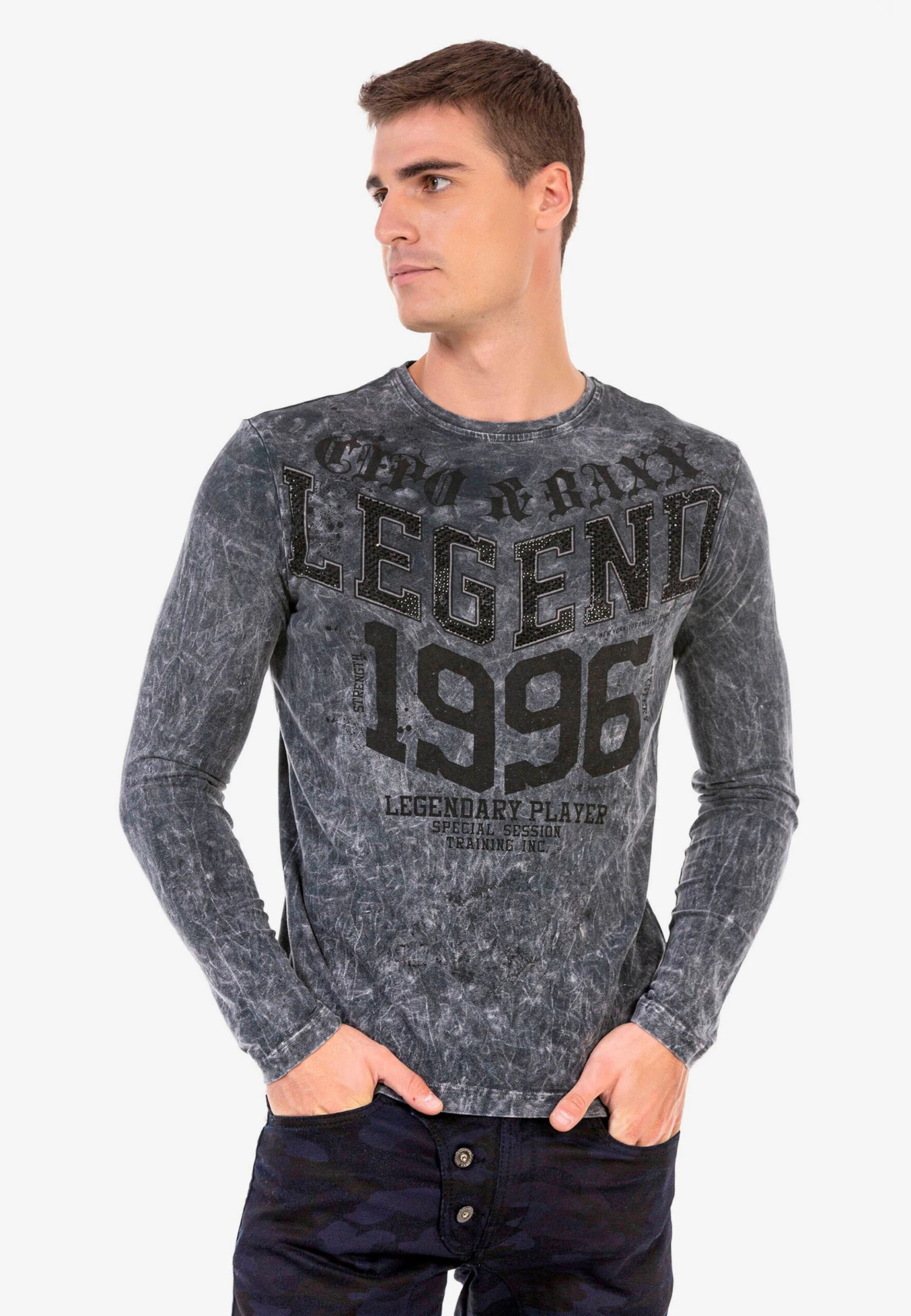 Cipo & Baxx Longsleeves Shirt Heren Antraciet 3 Cipo & Baxx Longsleeves Shirt Heren Antraciet - Afbeelding 3